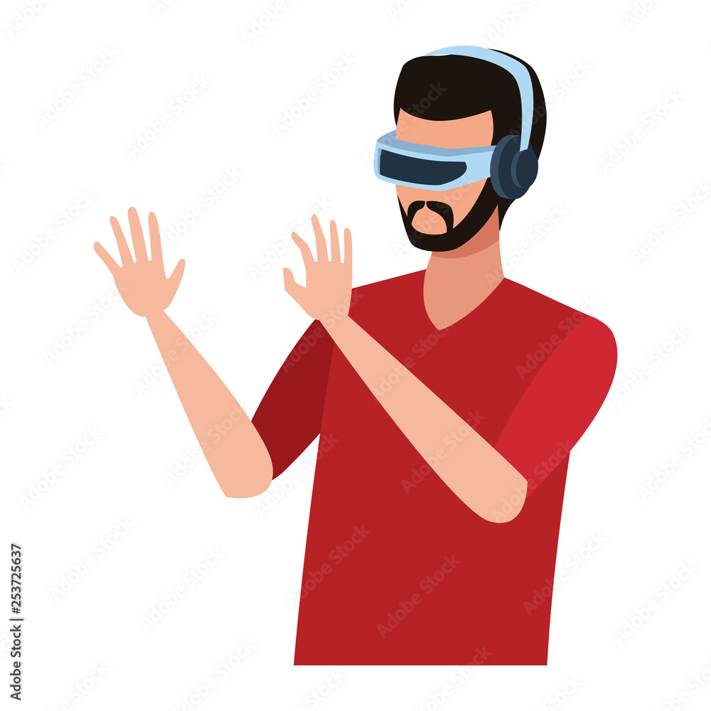 Man playing with virtual reality glasses Man playing with virtual reality glasses