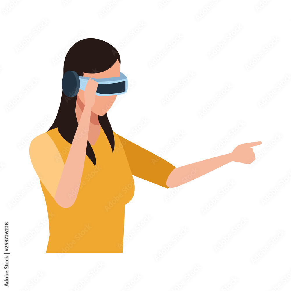 Woman playing virtual reality glasses Woman playing virtual reality glasses