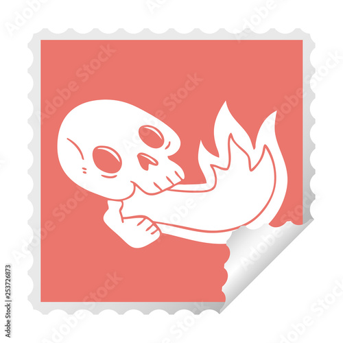 fire breathing quirky cartoon skull sticker
