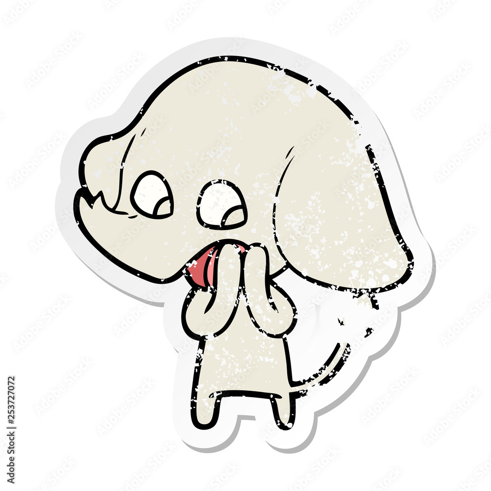 distressed sticker of a cute cartoon elephant distressed sticker of a cute cartoon elephant
