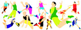 vector, isolated, silhouette of a man jumping ,runing ,dancing ,throwing , set of flat style