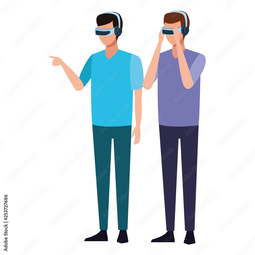 People playing with virtual reality technology People playing with virtual reality technology
