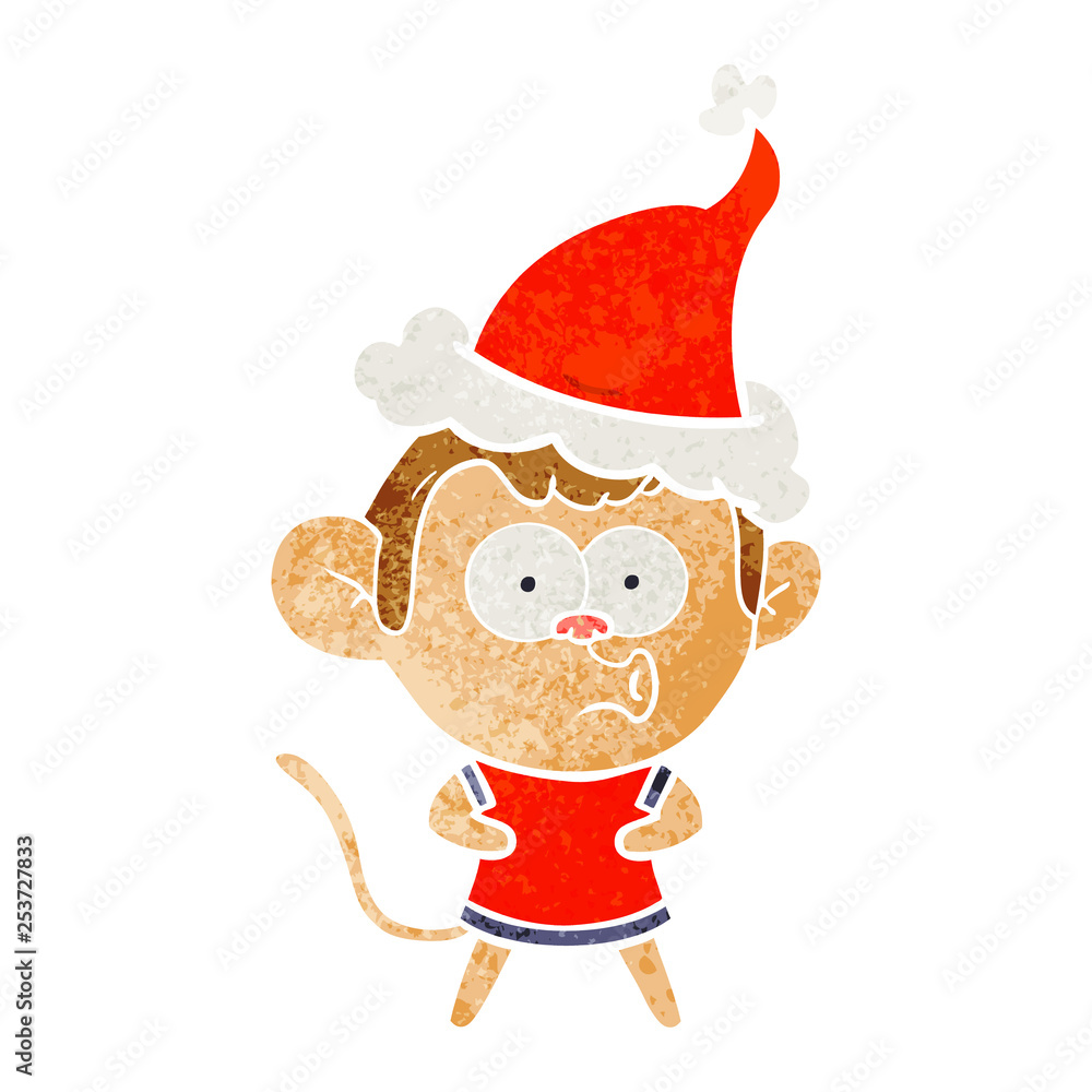 retro cartoon of a surprised monkey wearing santa hat retro cartoon of a surprised monkey wearing santa hat