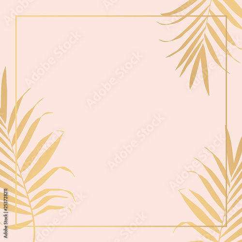 Vector tropical Golden palm leaves on pink background