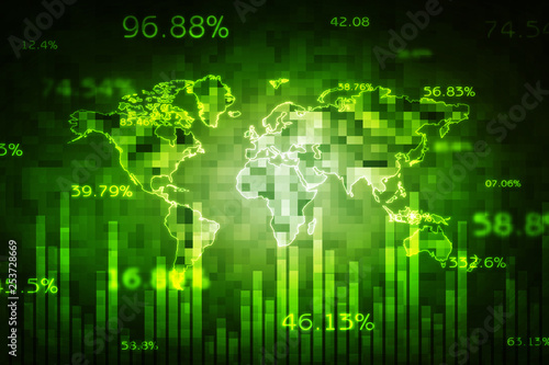 Stock Market Chart with graph and rows of currency, stock exchange and finance concept