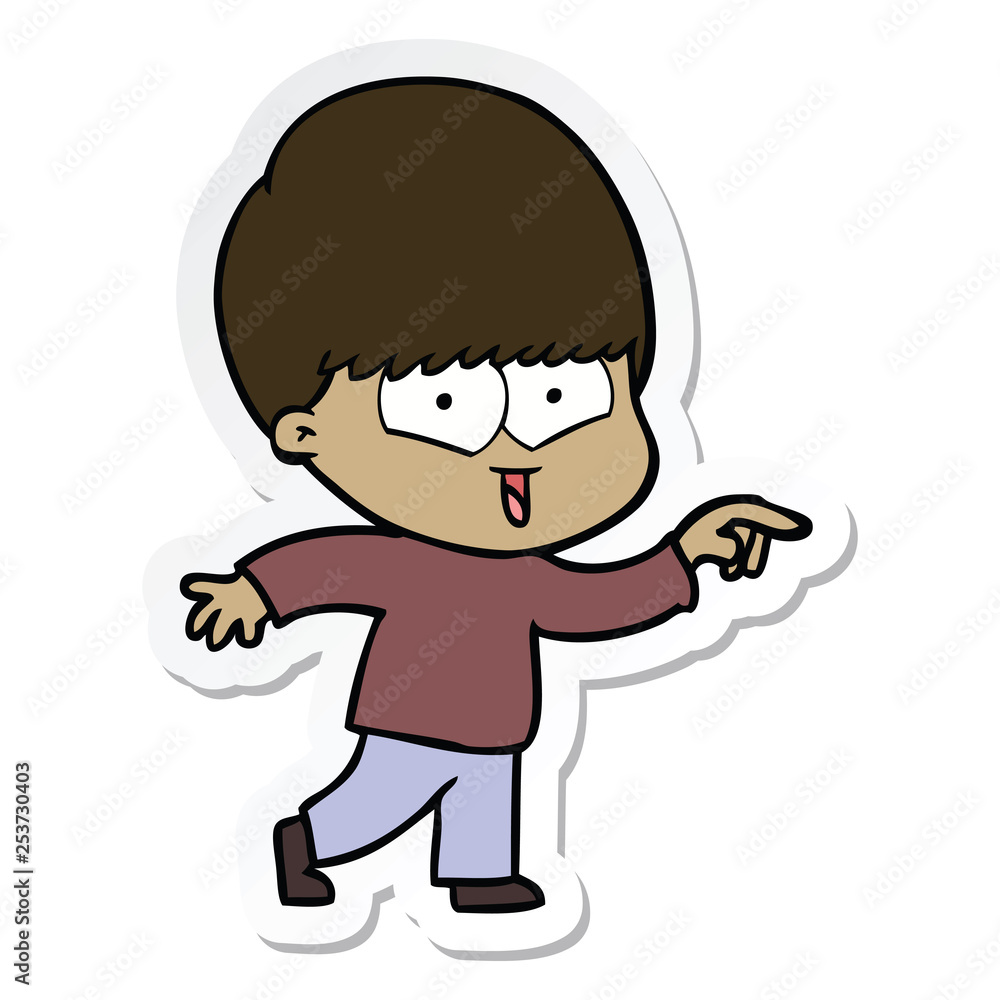 sticker of a cartoon happy boy sticker of a cartoon happy boy