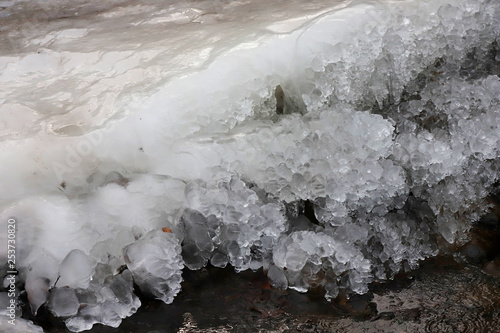Frost near the stream in the winter.