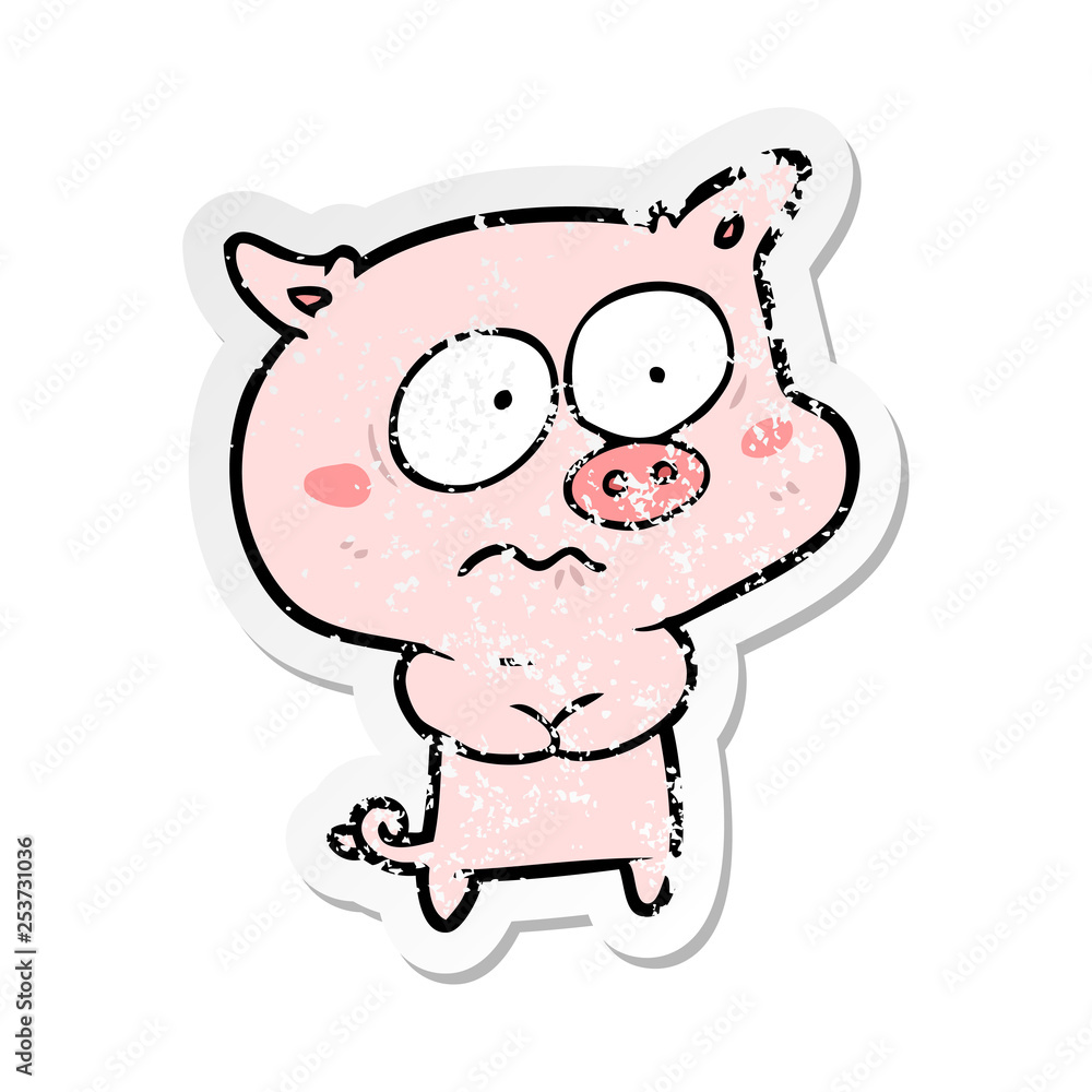 Fototapeta premium distressed sticker of a cartoon nervous pig