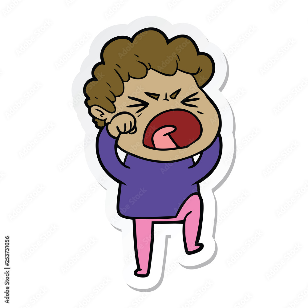 sticker of a cartoon furious man sticker of a cartoon furious man