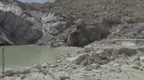 Gomukh, which is about 18 km from the town of Gangotri, is the precise source of the Bhagirathi river, an important tributary of the Ganges.The Gangotri glacier is a traditional Hindu pilgrimage site. photo