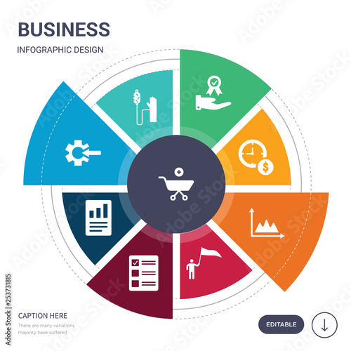 set of 9 simple business vector icons. contains such as purchasing power parity, vertical merger, quantity theory of money, quarterly report, quota, rally, random walk theory icons and others.