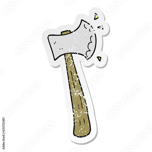 distressed sticker of a cartoon axe