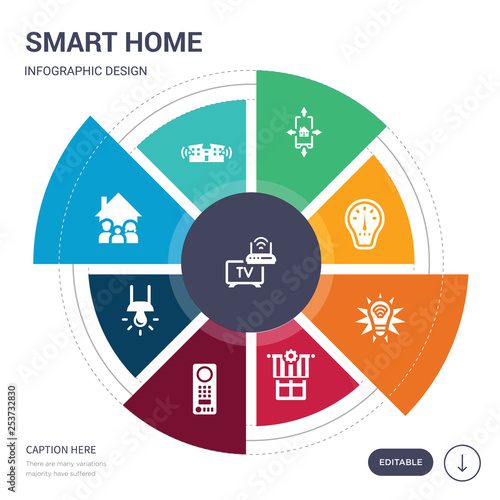 set of 9 simple smart home vector icons. contains such as home devices, house, household, illumination, intercom, jalousie automation, light icons and others. editable infographics design