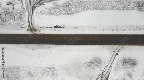 Aerial view of snow covered road photo