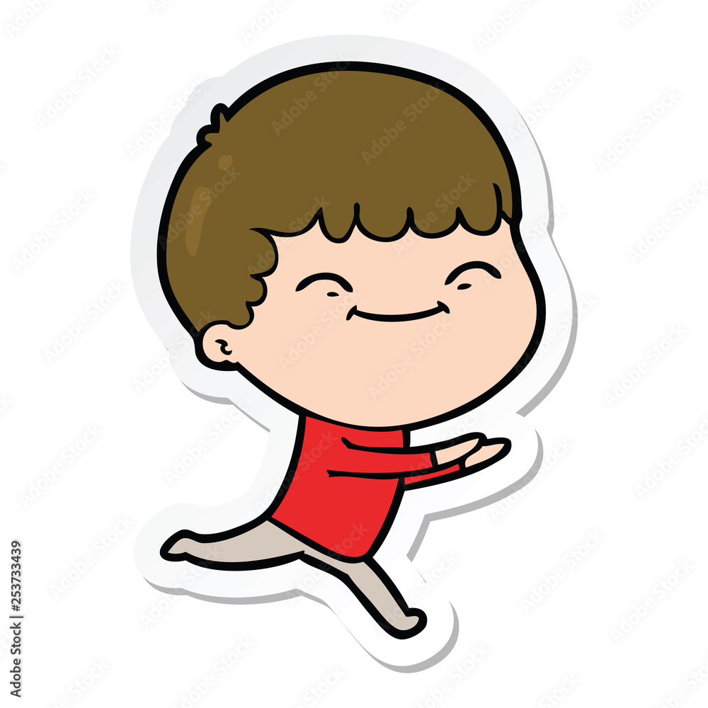 sticker of a cartoon happy boy sticker of a cartoon happy boy
