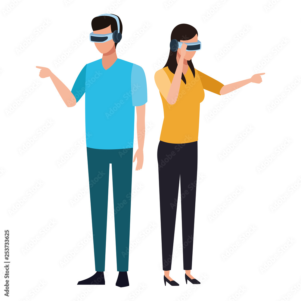 People playing with virtual reality technology People playing with virtual reality technology