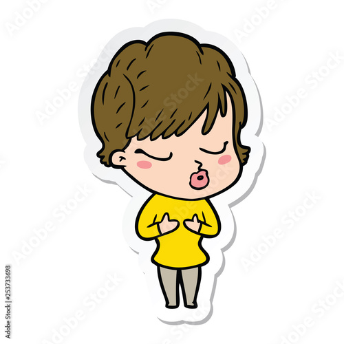 sticker of a cartoon woman with eyes shut