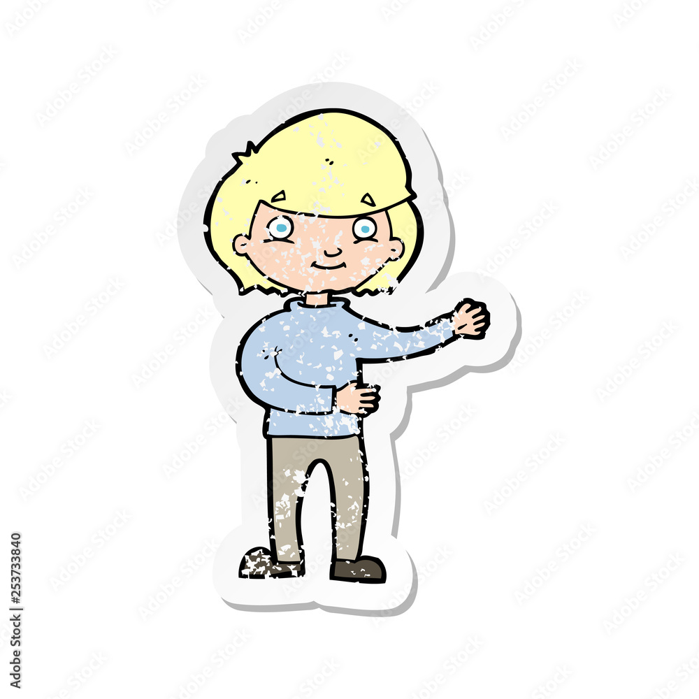 retro distressed sticker of a cartoon happy person retro distressed sticker of a cartoon happy person