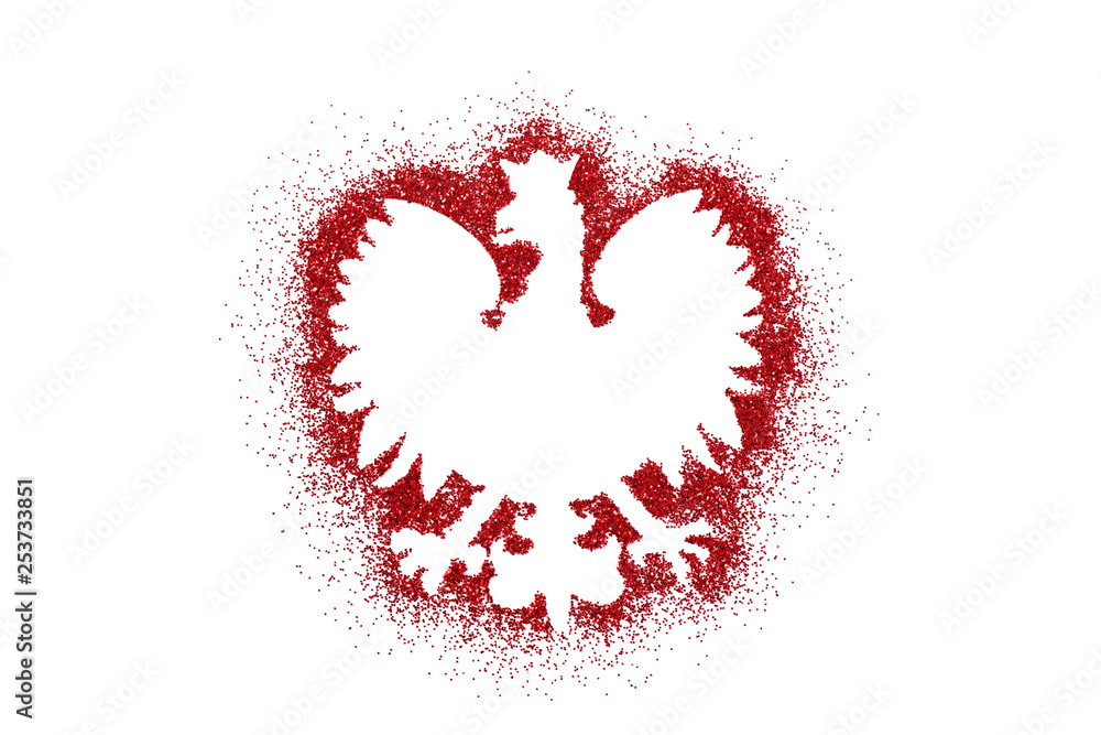Polish coat of arms shape on red glitter - obrazy, fototapety, plakaty 