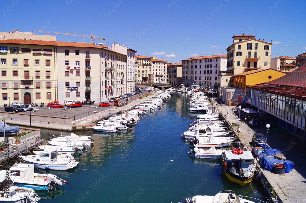 Canal in the center of Livorno, Tuscany, Italy