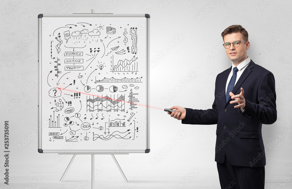 Professor with laser pointer teaching business theories
Professor with laser pointer teaching business theories