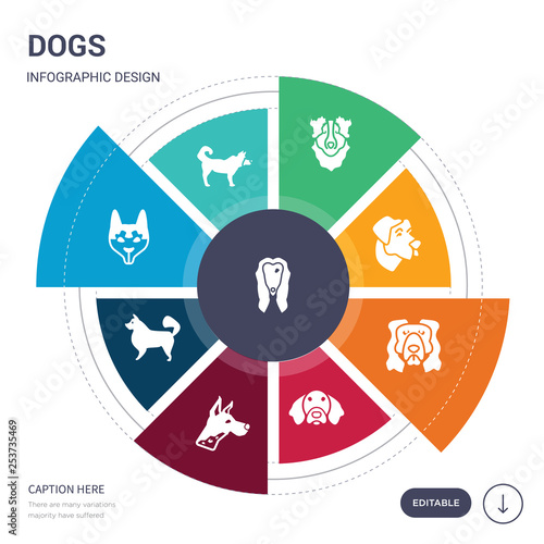 set of 9 simple dogs vector icons. contains such as afghan hound dog, akita dog, alaskan klee kai dog, american eskimo american hairless terrier american leopard hound water spaniel icons and