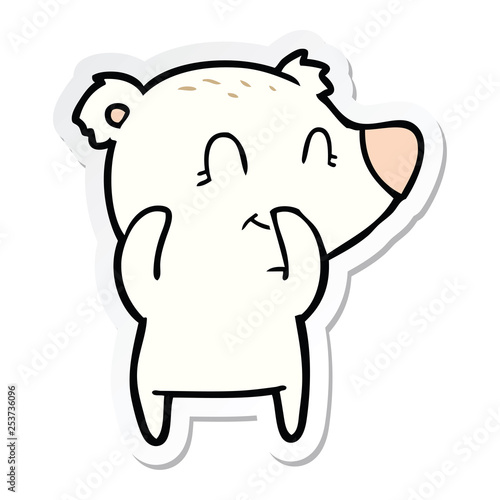 sticker of a giggling polar bear cartoon