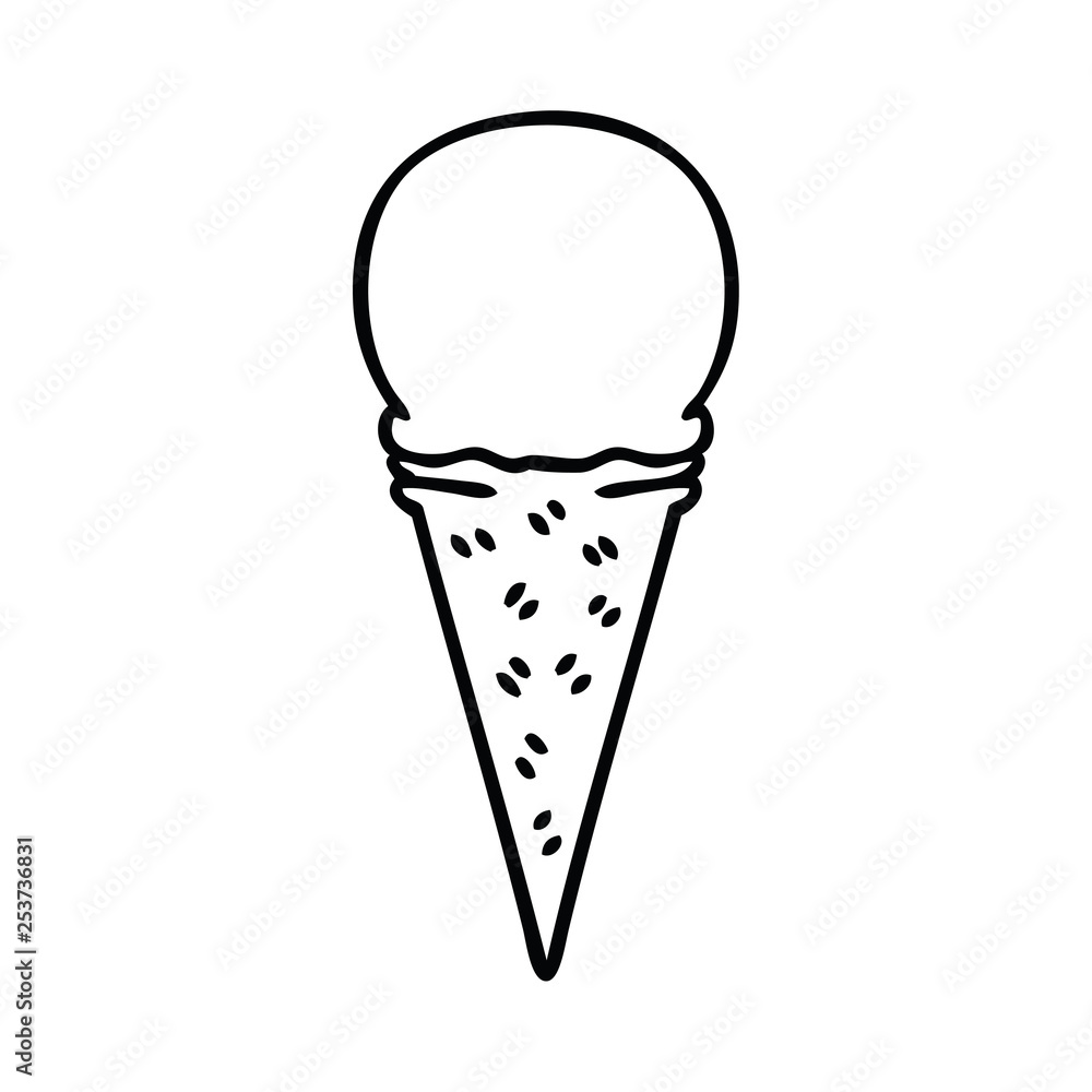 quirky line drawing cartoon vanilla ice cream cone Stock Vector | Adobe  Stock