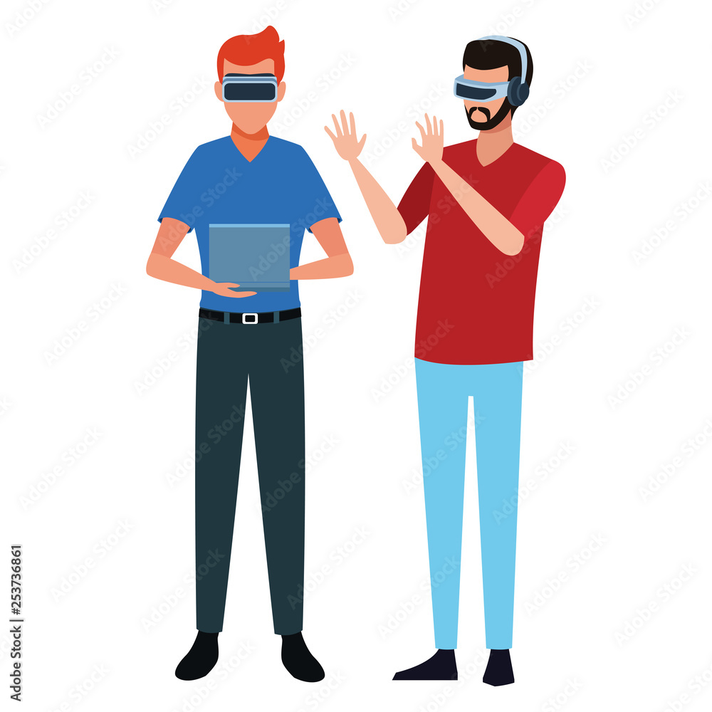People playing with virtual reality glasses People playing with virtual reality glasses