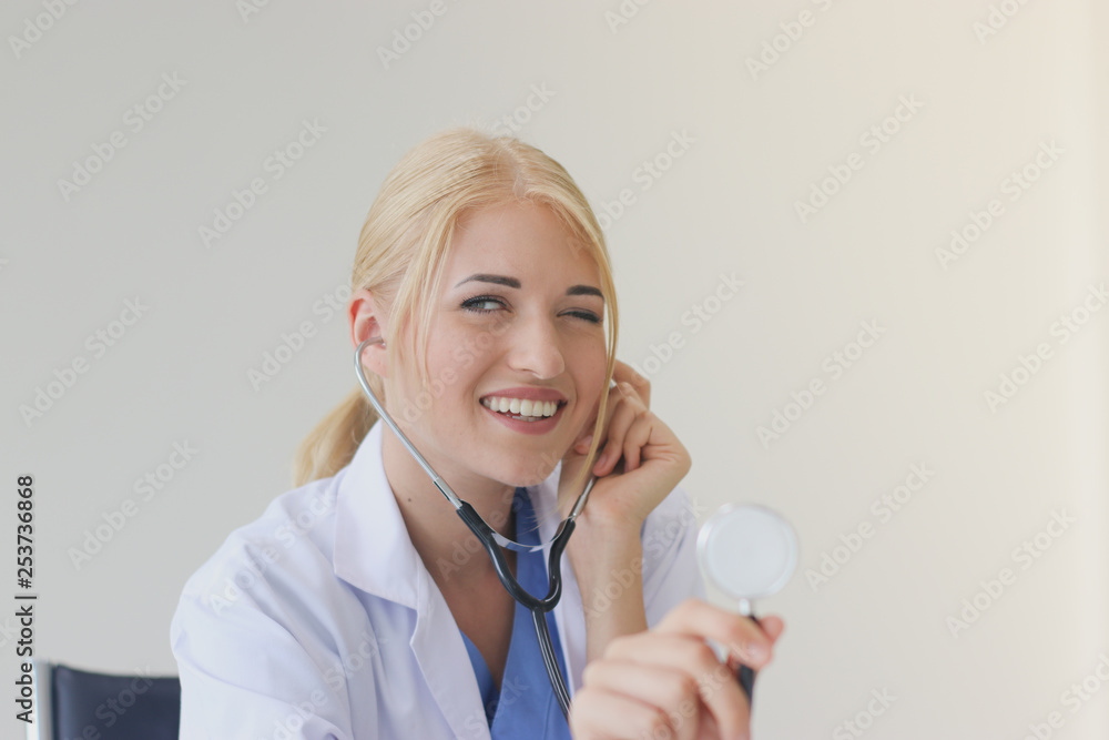 Female doctor with a stethoscope medical. make eyes at Female doctor with a stethoscope medical. make eyes at
