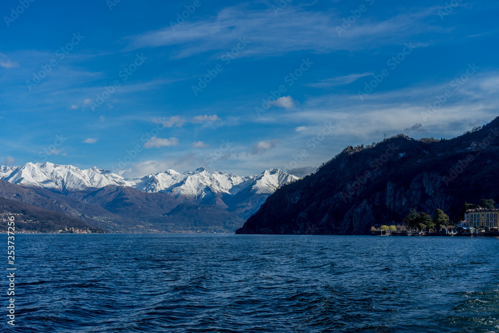 Italy, Bellagio, Lake Como,with a snow alps in the background