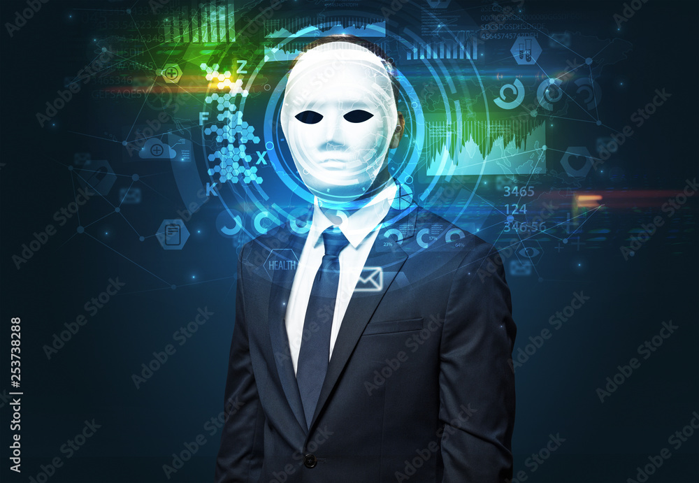 Facial recognition system. Young man on dark background, face recognition concept Facial recognition system. Young man on dark background, face recognition concept