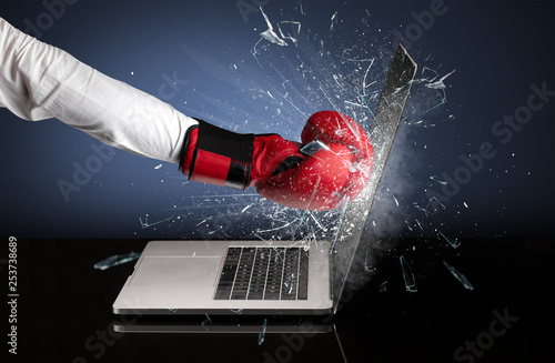 Strong arm boxing laptop screen strongly   © ra2 studio