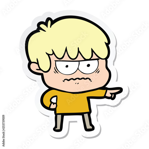 sticker of a annoyed cartoon boy
