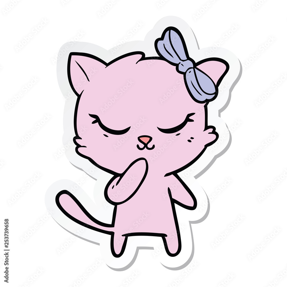 sticker of a cute cartoon cat with bow sticker of a cute cartoon cat with bow