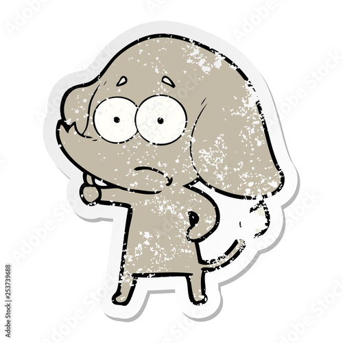 distressed sticker of a cartoon unsure elephant