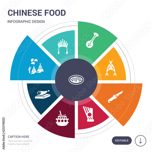 set of 9 simple chinese food vector icons. contains such as imperial carp, indian headdress, indian village, jamón serrano, kalabas, kankles, knife in sheath icons and others. editable infographics