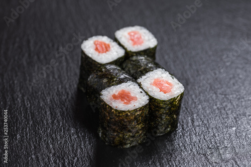 Wallpaper Mural Maki with smoked salmon on slate background Torontodigital.ca