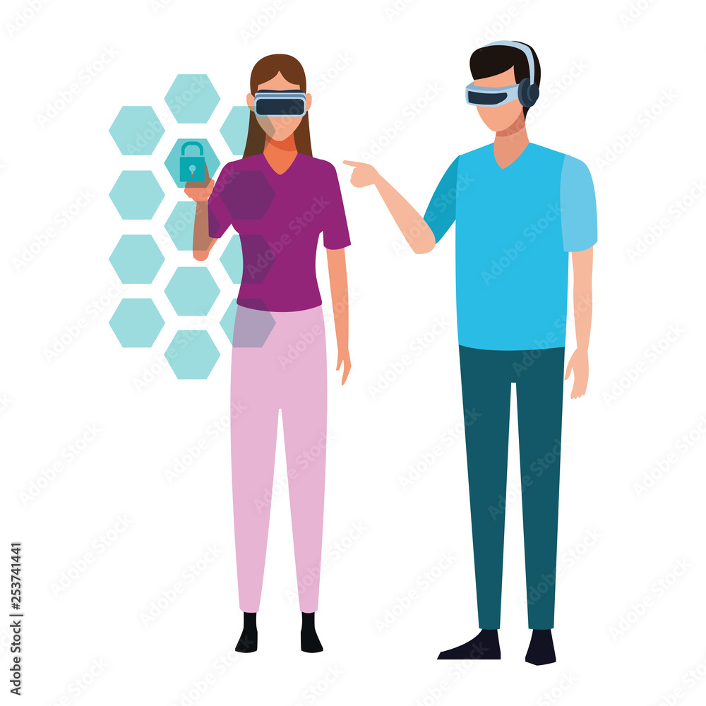 People playing with virtual reality glasses People playing with virtual reality glasses
