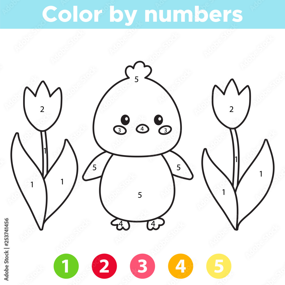 Color by number for preschool kids. Coloring page or book with ...