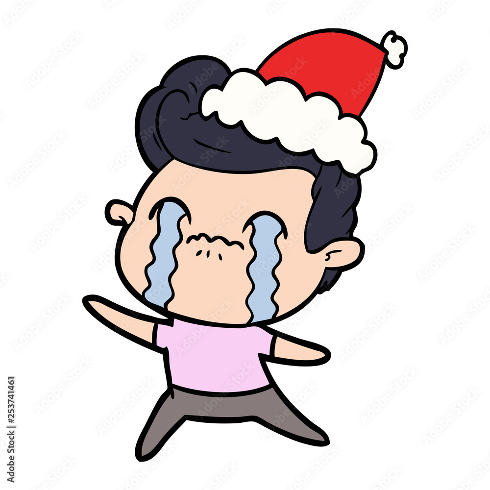 line drawing of a man crying wearing santa hat line drawing of a man crying wearing santa hat