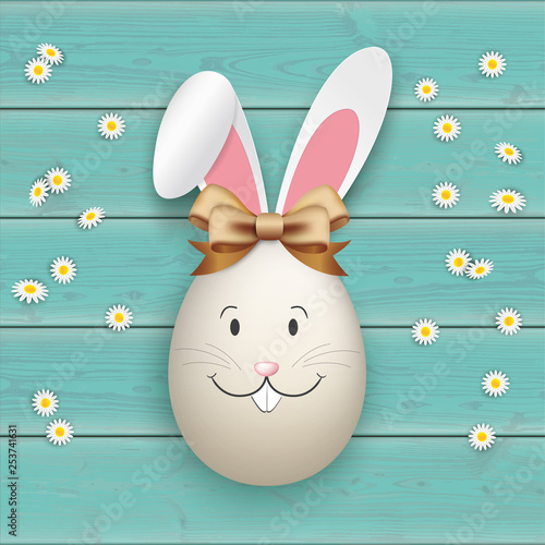 Natural Easter Egg Turquoise Wooden Daisy Hare Face Ears Cover