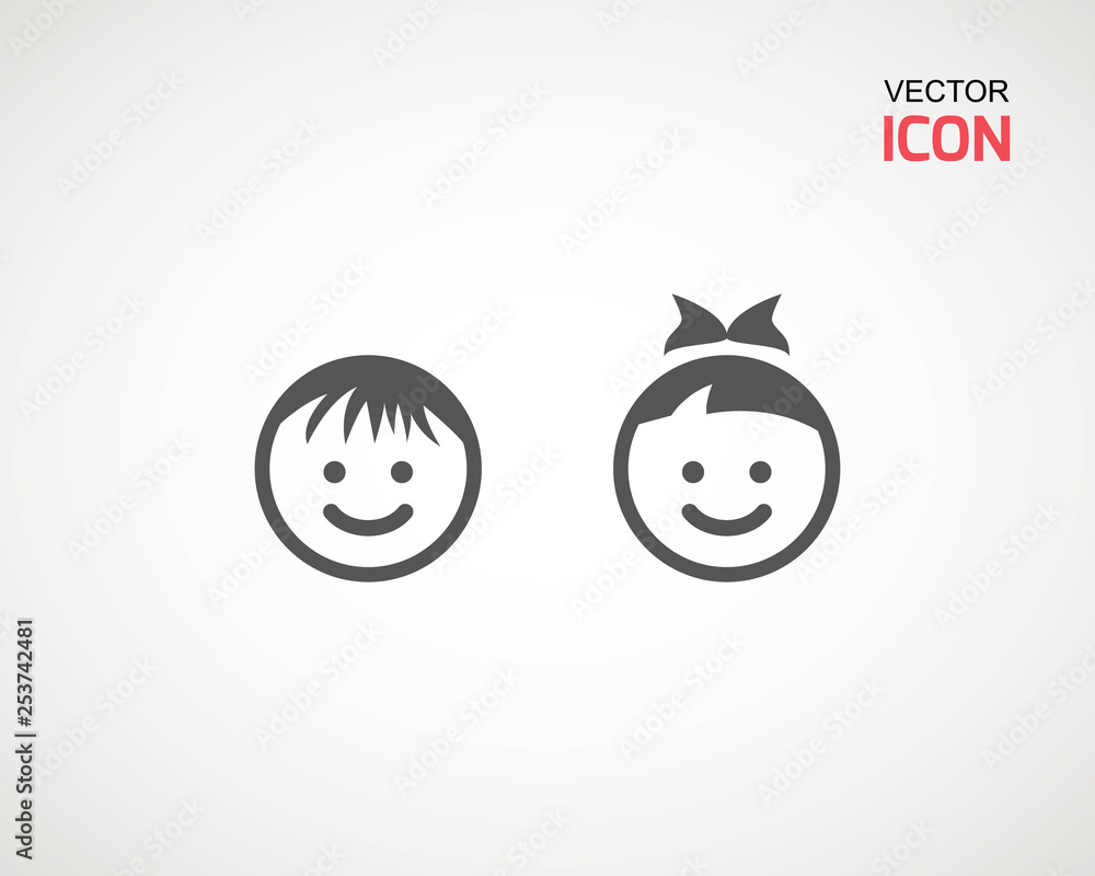 Fototapeta premium girl and boy icon on white background. child symbol . Kids icons , children vector illustration.