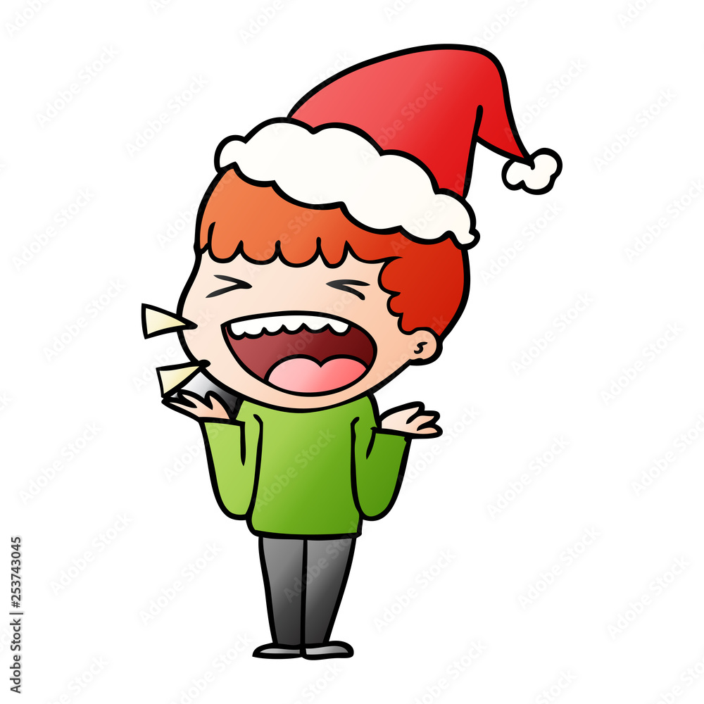gradient cartoon of a laughing man wearing santa hat gradient cartoon of a laughing man wearing santa hat