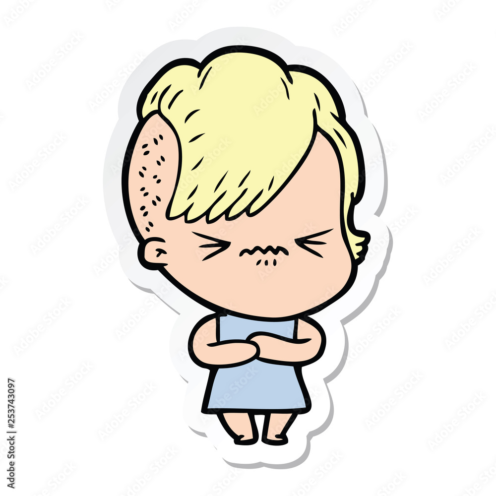 sticker of a cartoon annoyed hipster girl sticker of a cartoon annoyed hipster girl