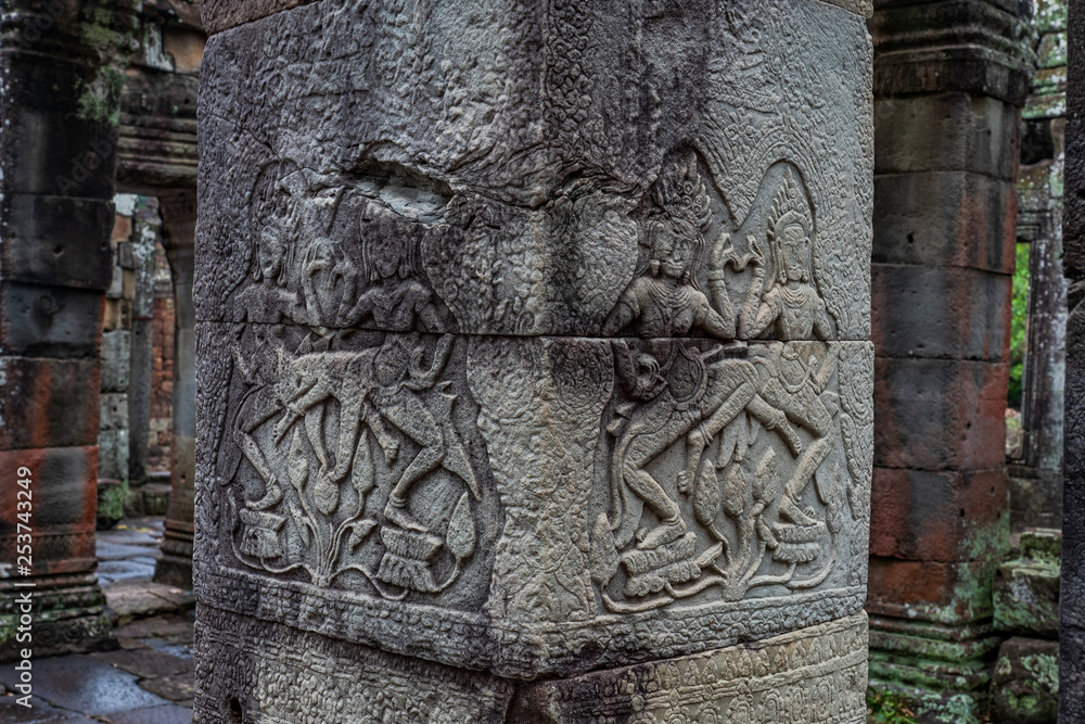 Relief of apsara dancers in Banteay Kdey temple, Cambodia