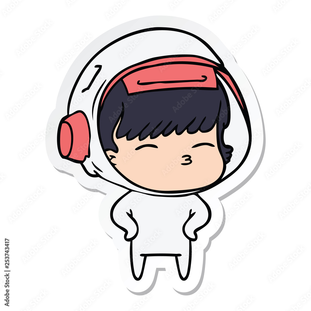 sticker of a cartoon curious astronaut sticker of a cartoon curious astronaut