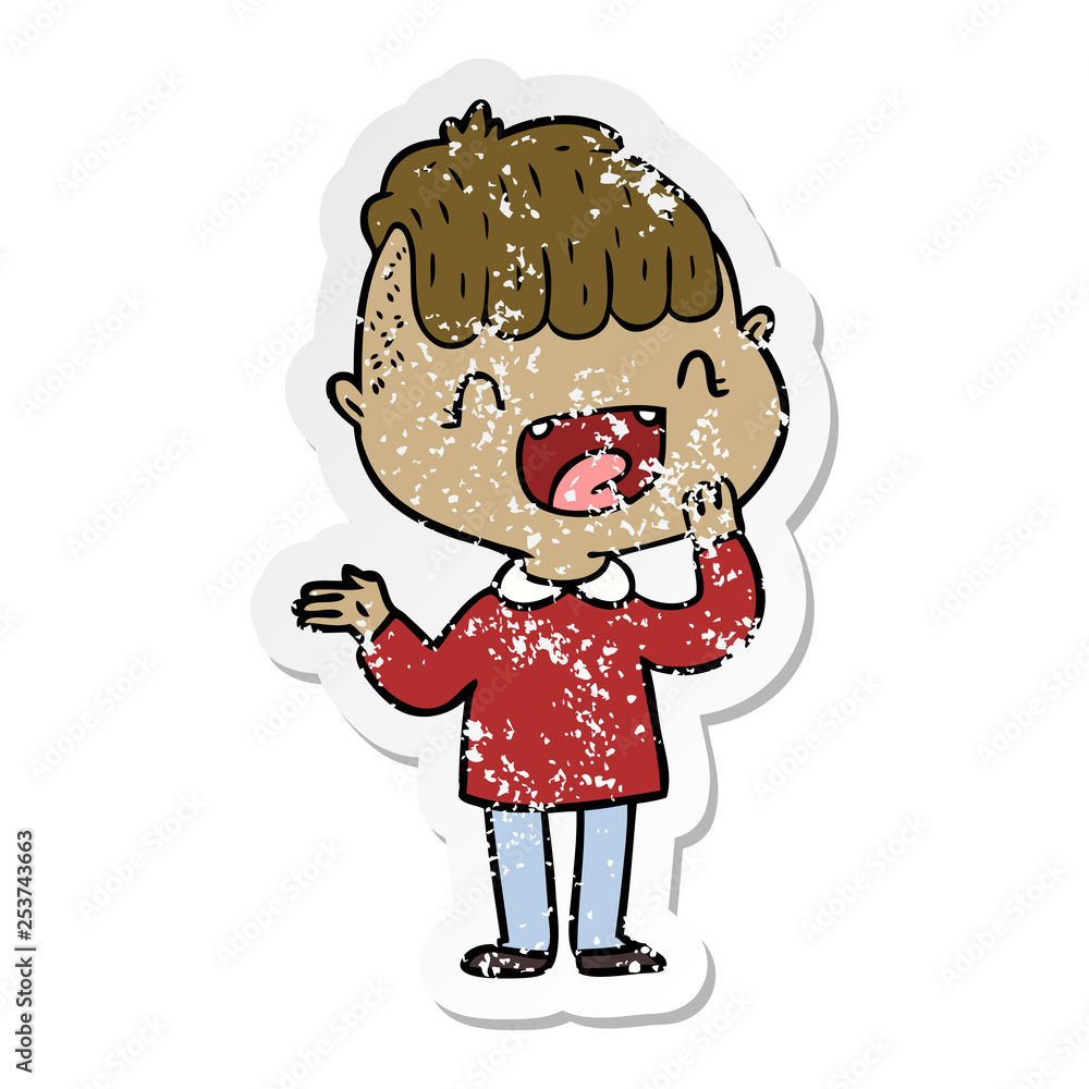 distressed sticker of a cartoon happy boy laughing distressed sticker of a cartoon happy boy laughing