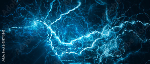 Tableau sur toile Blue glowing lightning