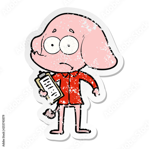 distressed sticker of a cartoon unsure elephant